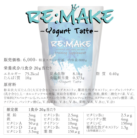 Re:Make(リメイク)ヨーグルト味の成分表モバイル版