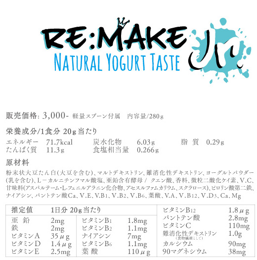 Re:Make Jr.(リメイク ジュニア)ヨーグルト味の成分表PC版